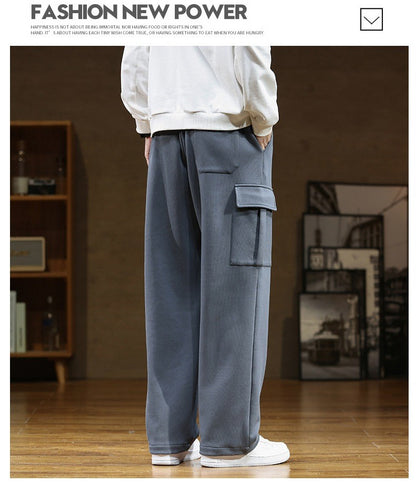 2024 New in Wide Leg Pants Men Autumn Straight Elastic Waist Baggy Cargo Trouser Male Relaxed Streetwear Sweatpant Plus Size Big