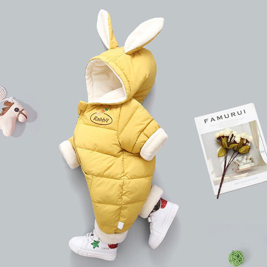 OLEKID 2025 Winter Baby Romper Plus Velvet Warm Baby Girl Snowsuit Cartoon Rabbit Baby Boys Jumpsuit Toddler Girl Overalls
