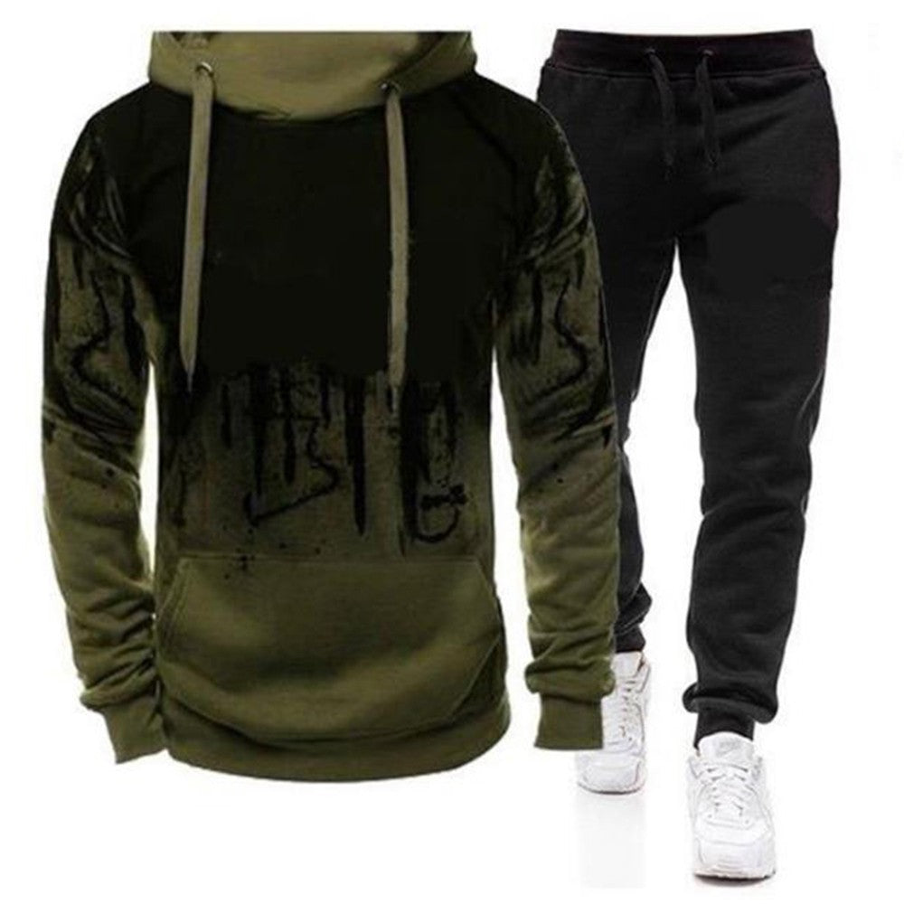 2 Pieces Sets Printed Tracksuit Men Hooded Sweatshirt+Joggers Pants Pullover Hoodie Sportwear Suit Casual Men Clothes Streetwear