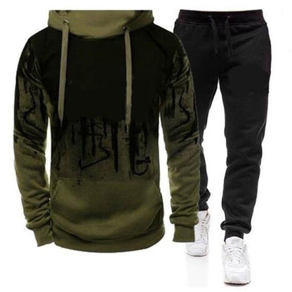 2 Pieces Sets Printed Tracksuit Men Hooded Sweatshirt+Joggers Pants Pullover Hoodie Sportwear Suit Casual Men Clothes Streetwear
