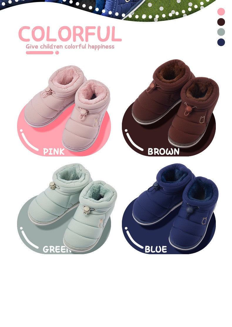 Children's Thick Furry Boots Winter Season Cartoon Warm Shoes Boys Girls Kids Home Cotton Slippers Heel Outdoor Baby Snow Boots