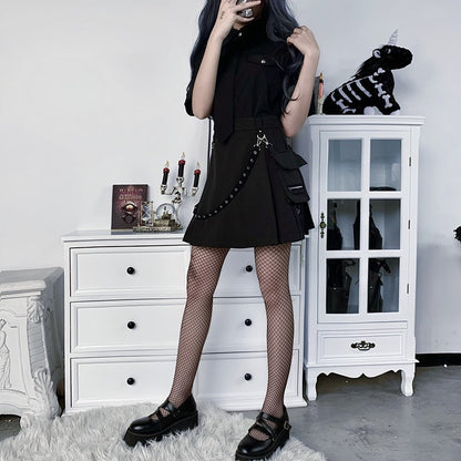 Harajuku Punk Gothic Black High Waist Black Skirts Women Sexy Patchwork Bandage Mini Female Streetwear Black Skirt