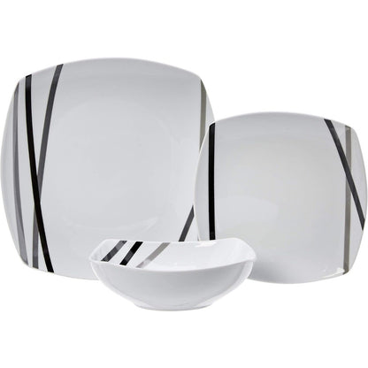 Amazon Basics 18 Piece Kitchen Dinnerware Set - Square Plates, Bowls, Service for 6 - Modern Beams