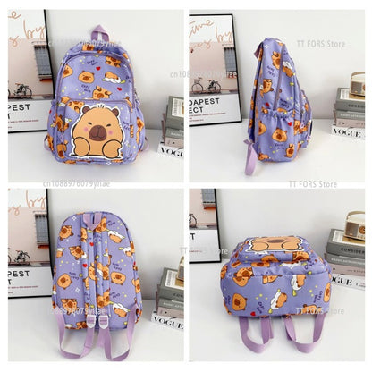 Mochila Infantil de Capivara Bonitinha de Grande Capacidade Desenho Animado Respirável Impermeável Ultraleve Adequada para Pré-escola