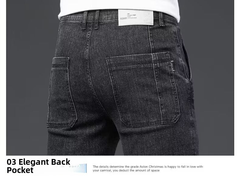 Men's Slim Fit Straight Leg Denim Jeans Flame Retardant Stretch Autumn Thin Faionable Long Pants Casual Wear Youth Sle