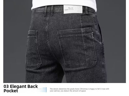 Men's Slim Fit Straight Leg Denim Jeans Flame Retardant Stretch Autumn Thin Faionable Long Pants Casual Wear Youth Sle