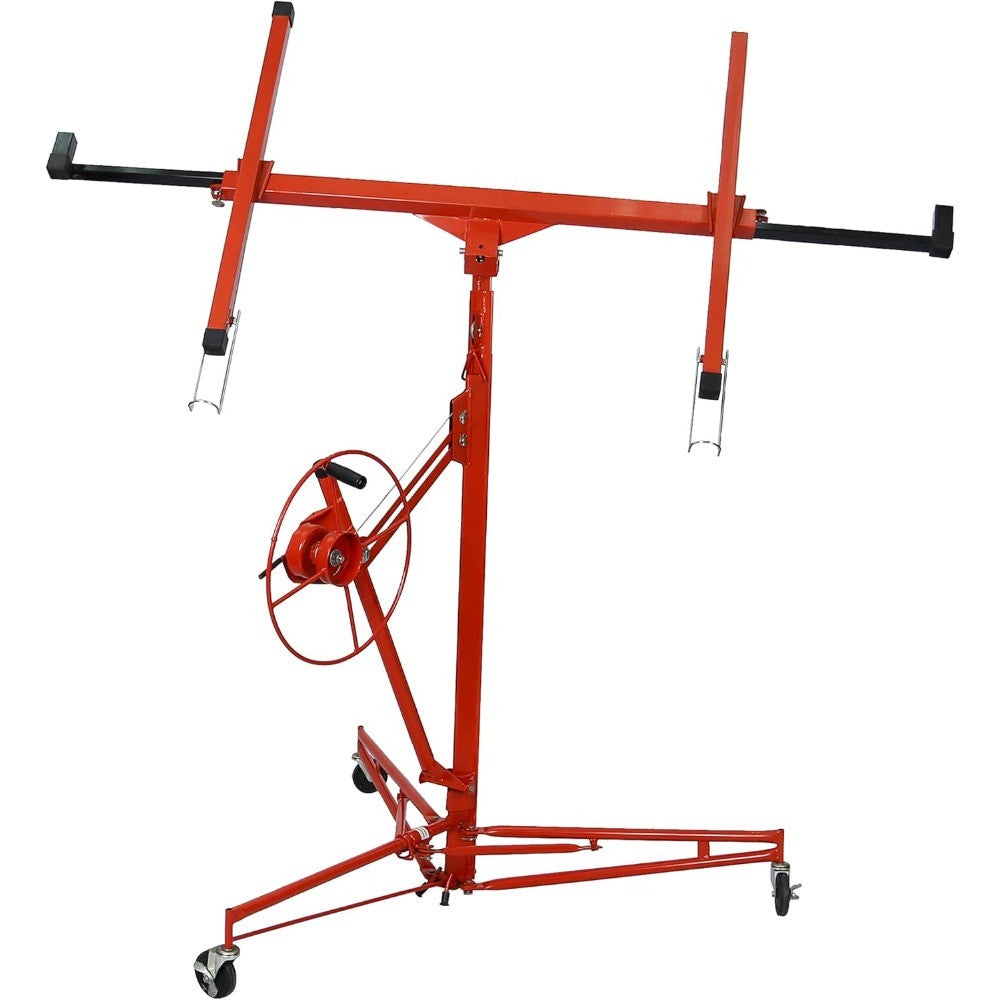 YC113 Drywall Lift Panel Hoist, 11 Ft (Max Height) Sheetrock Jack Lifter for Ceiling, Rolling Caster Wheels, 11', Red