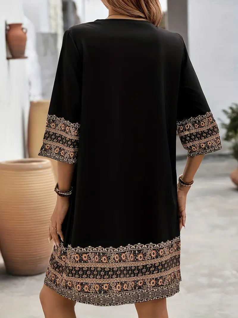 Women's Clothes Casual print Short Sleeve V-Neck Waist Cinched Dress summer vintage New Female Fashion Loose Mini Dresses 2025