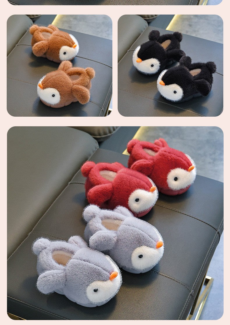 Cute Penguin Boys' Girls' Cotton Slippers 2025 New Winter Fashion Children's Eva Cotton Shoes Non Slip Warm Velvet Home Slippers