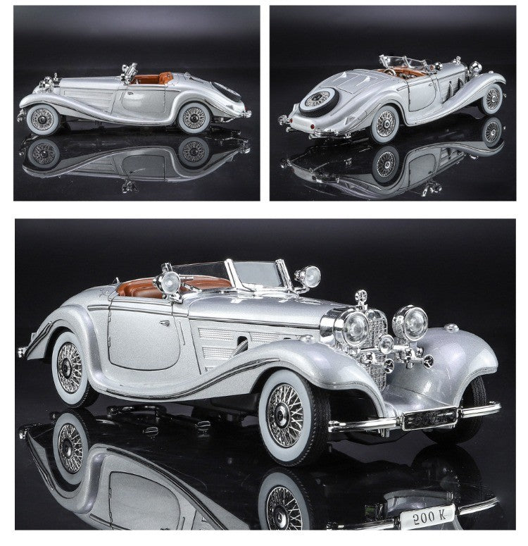 Simulação 1/24 Escala Benz 500K 1936 Clássico Modelo Carro Vintage Com Caixa de Exibição Presente de Aniversário Menino Coleção Miniatura Carro