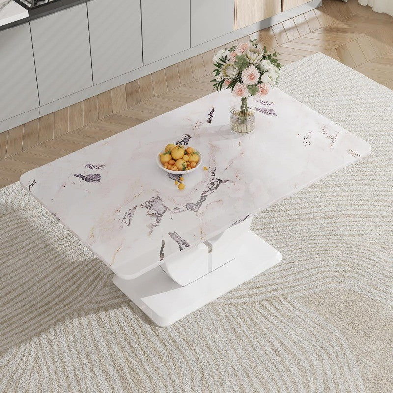 63" Modern Dining Table for 6, Scratch & Heat Resistant Faux Marble, White