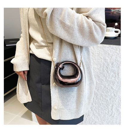 Fashion Crescent Mini Acrylic Chain Evening Bag for Women, Shoulder and Crossbody Bag