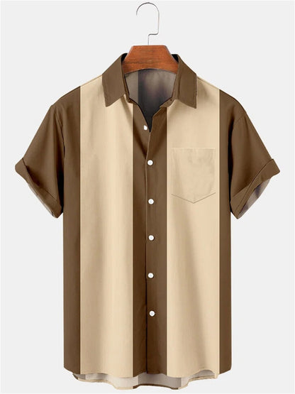 Summer New Men's Pocket Short Sleeve Shirt Fashion Casual Solid Color Panel Lapel Beach High Quality Top Comfortable Soft Fabric
