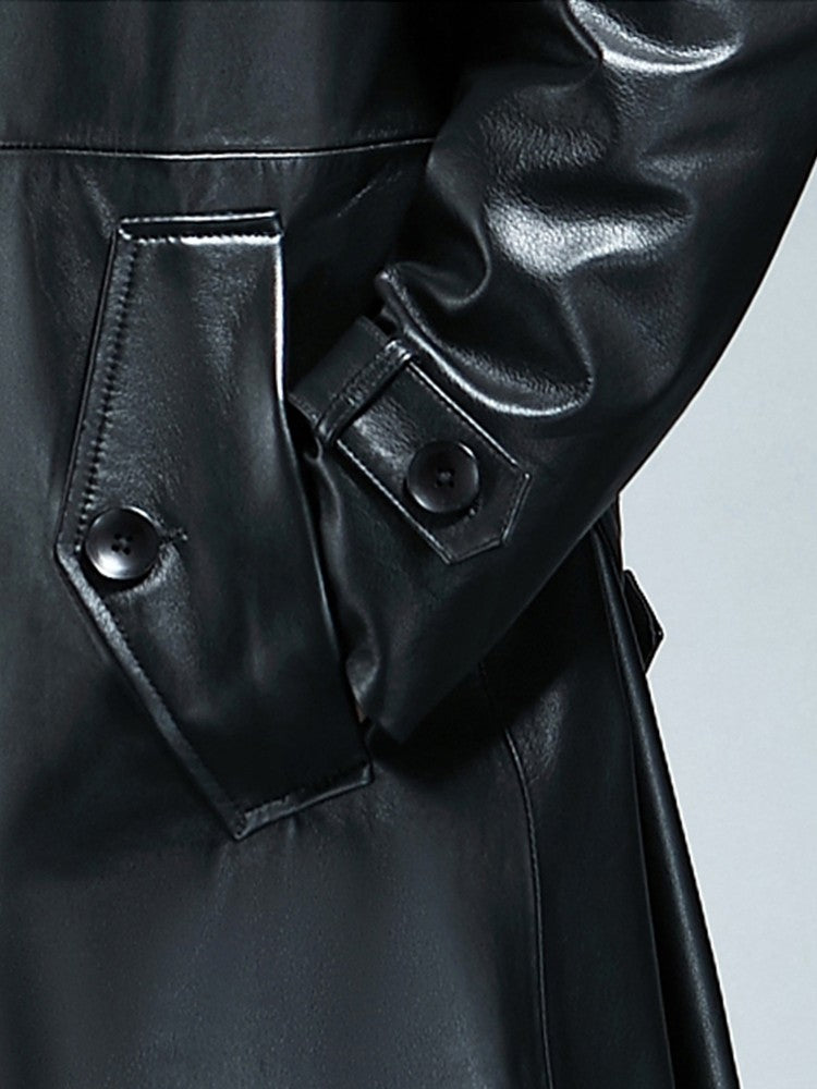 Mauroicardi Spring Autumn Long Cool Waterproof Black Pu Leather Trench Coat Men Double Breasted Plus Size Outerwear 4xl 5xl 2022