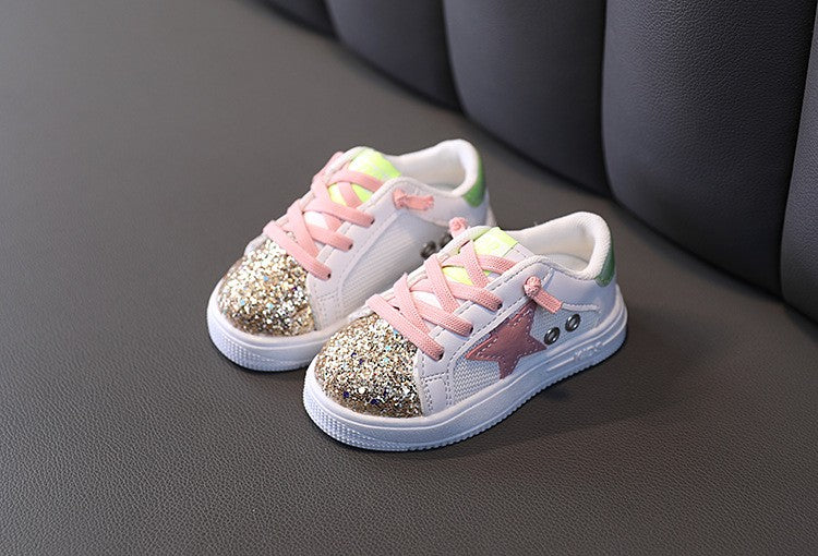 Kids Sneakers 2022 Spring Girls Fashion Glittering and Antiskid Children Chunky Sneakers Baby Shoes Casual Sport Running Sneaker