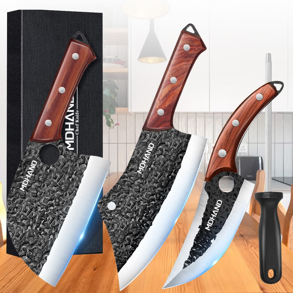 MDHAND Conjunto de 3 Facas para Desossar Extra Afiadas para Carne e Peixe Forjadas à Mão, Precisão de Aparar, Aço Inoxidável, Faca Doméstica para Fatiar
