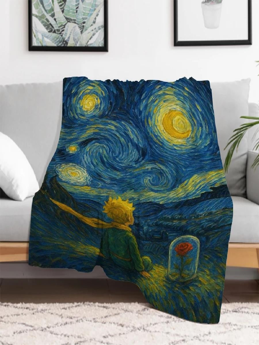 The Little Prince Cartoon Throw Blanket Soft Microfiber Bedding for Winter Picnic Plaid Print King Size