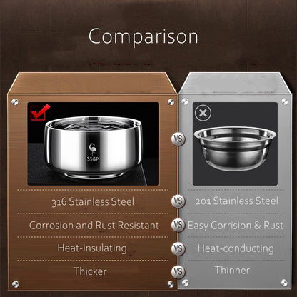 LFGB Certificate 316L Stainless Steel Bowl Heat Insulating Warm Keeping 380ml 526ml Food Container Safe Baby Children Dinnerware