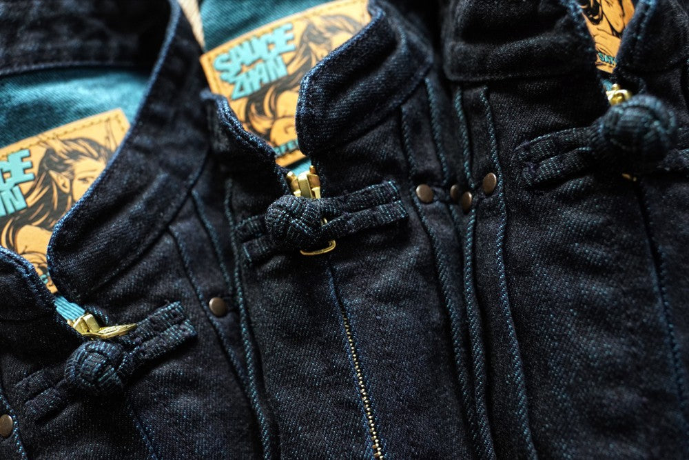 Sauce Zhan Mens Jacket Indigo Selvedge Denim Jacket Jean Jacket Men Vintage Chinese Style Knot Button Loose Fit