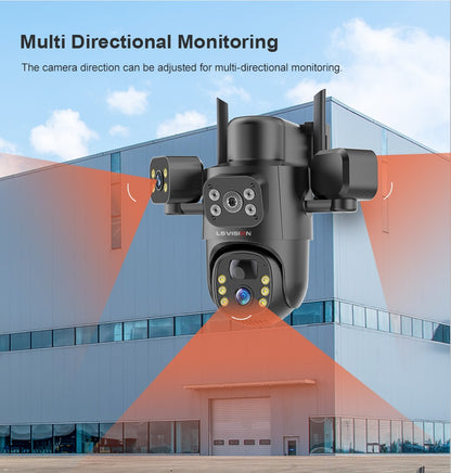 LS VISION 4G / WiFi Solar Camera 3Lenses Outdoor 15MP 4K Low Power Battery IP Camera PIR Night Vision V380 Pro CCTV Security