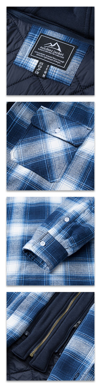 MAGCOMSEN Men's Flannel Jacket with Removable Hood 5 Pockets Plaid Quilted Lined Winter Coats Thick Hoodie Outwear Fleece Jacket
