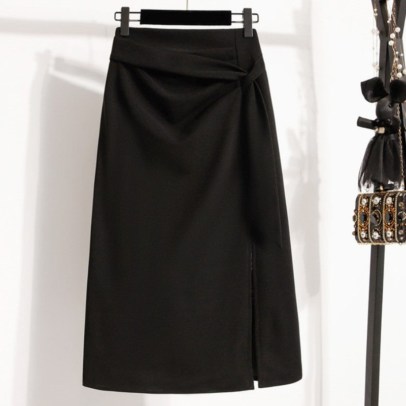 2025 Plus Size Elegant Asymmetrical Slit Skirts Autumn Winter Mid-Length A-Line Skirt Women's High Waist Oversized Suit Skirts