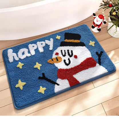 VIKAMA Christmas Imitation Cashmere Rug Soft Non-Slip Bathroom Mat Living Room Bedroom Entrance Doormat Winter Home Decor