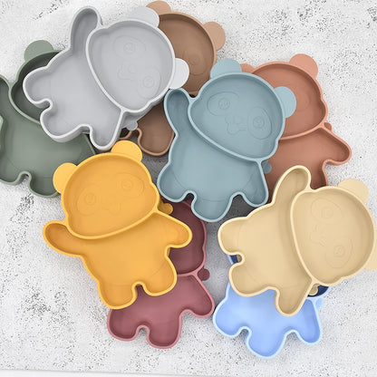 Children's Dishes Baby Silicone Sucker Bowl Baby Panda Face Dining Plate Toddle Training Tableware Kids Feeding Bowls
