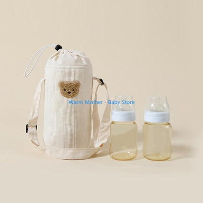 Portable Baby Bottle Carrying Case Storage Bag for Easy Feeding Water Cup Organiser with Lovely Bear Embroidery 57QE
