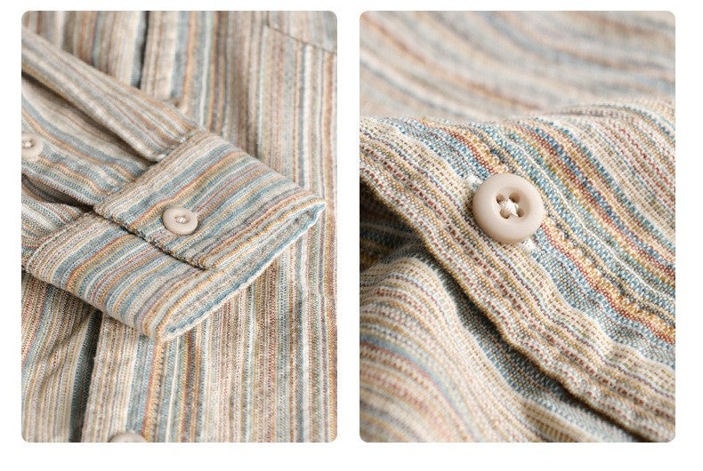 6158 Spring Fashion Japan Style Vintage Stripe Simple Cargo Shirt for Men Good Quality Cotton Long Sleeve Slim Fit Casual Blouse