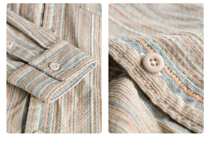 6158 Spring Fashion Japan Style Vintage Stripe Simple Cargo Shirt for Men Good Quality Cotton Long Sleeve Slim Fit Casual Blouse