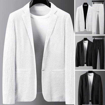 Men Two piece Suit Striped Pleated Men Pants Set Pleated Drawstring Loose Lapel Pockets Thin Formal Business Men Set