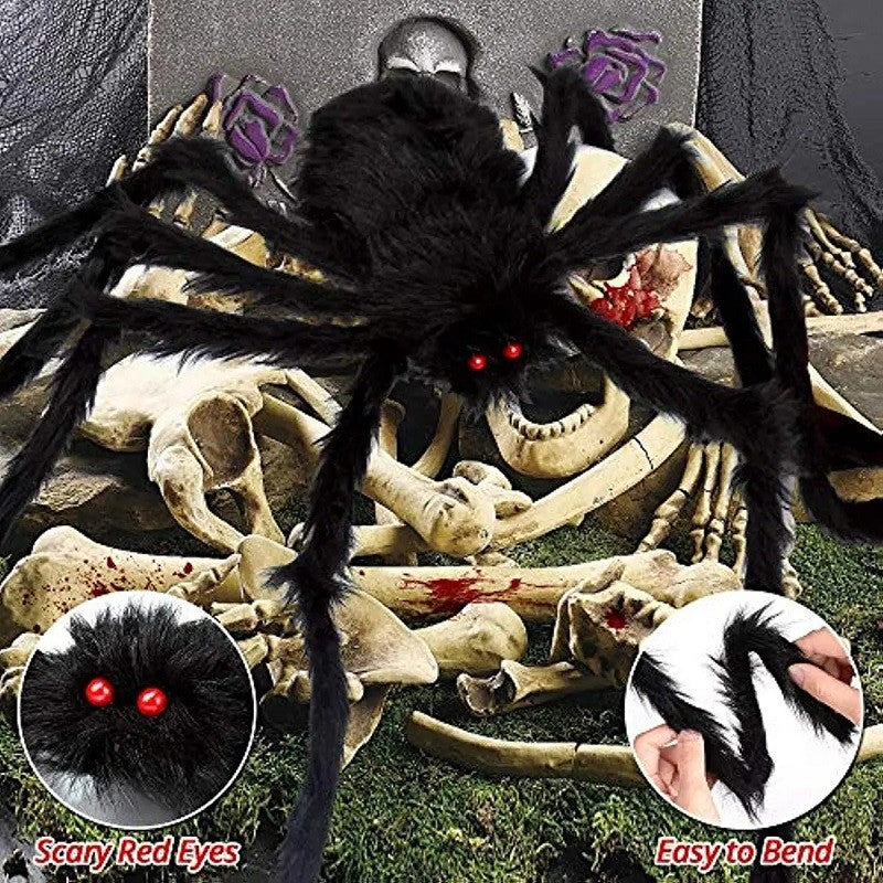 3/2/1pcs Halloween Decor Giant Black Plush Spider Halloween Party Bar Haunted House Horror Props Outdoor Scary Large Spiders