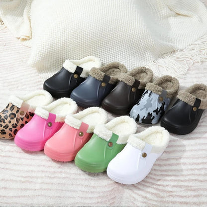 Kidmi Fur Lined Clogs Slippers For Women Classic Winter Waterproof House Slippers For Women With Padded Shoes EVA Garden Shoes