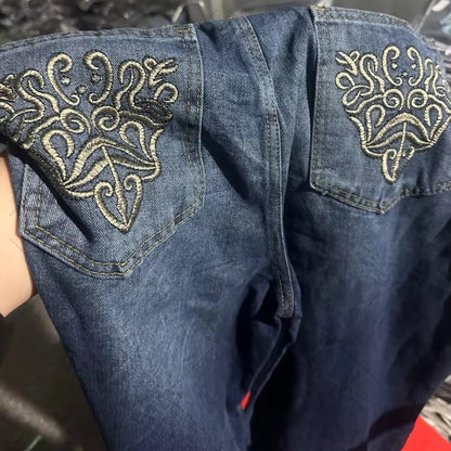 American Y2K Street Harajuku Clothing Retro Pattern Embroidery Washing Jeans Hip-hop Personality Trend Versatile Wide-leg Pants