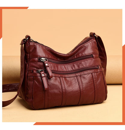 Fashion Soft Leather Crossbody Bags for Women 2025 Casual Female Multi Pocket Messenger Bags Retro Handbags Ladies Shoulder Bags