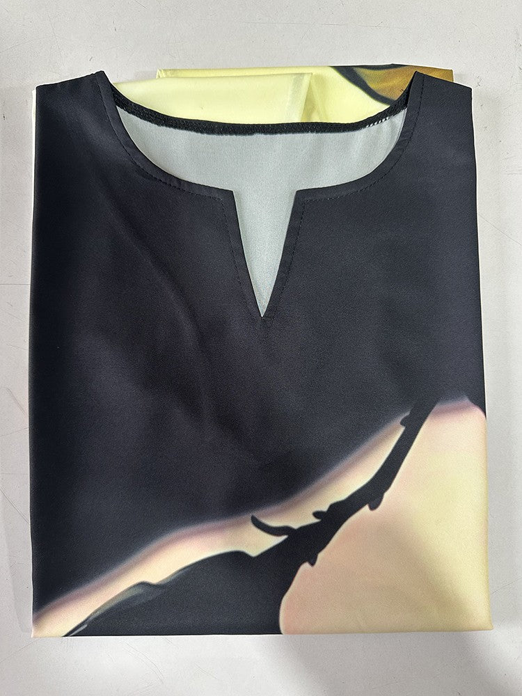 2024 European and American Cross-border WOMEN'S Clothing New Dress V-neck Sleeveless Sexy Printed Large Hem Medium Length Dress