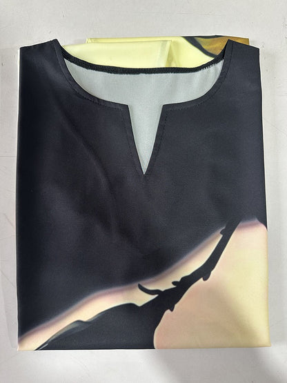 2024 European and American Cross-border WOMEN'S Clothing New Dress V-neck Sleeveless Sexy Printed Large Hem Medium Length Dress