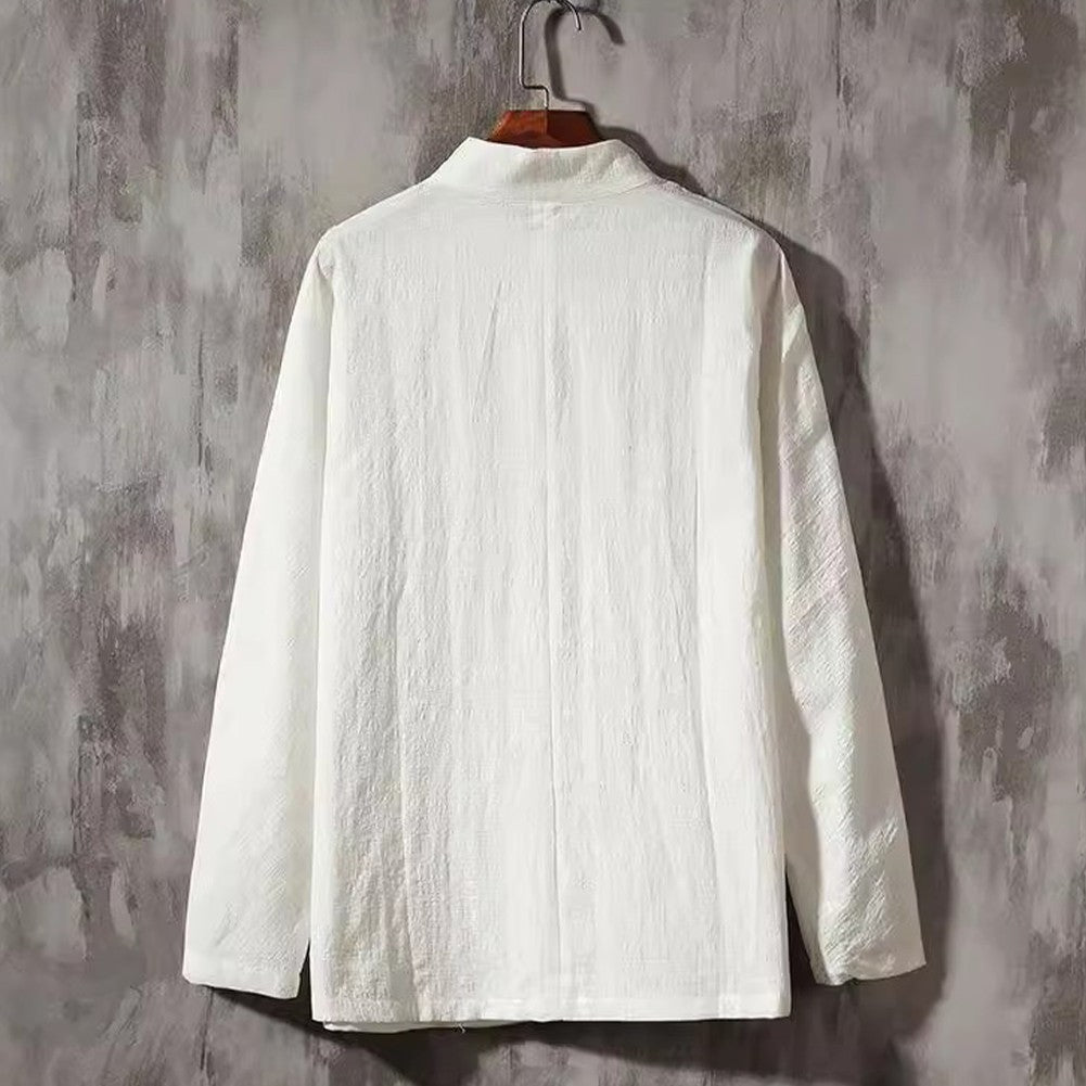 Casual Men's Chinese Style Linen Shirts Stand Collar Traditional Kung Fu Tai Chi Shirt Coat Tang Suit Uniform Jacket Men Clothes