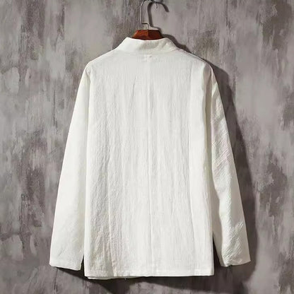Casual Men's Chinese Style Linen Shirts Stand Collar Traditional Kung Fu Tai Chi Shirt Coat Tang Suit Uniform Jacket Men Clothes