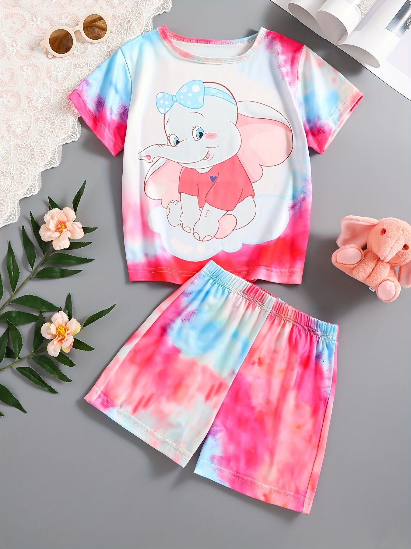 Summer Sets Children's Clothing Girl Kids Toddler Clothes Cute 3D Tie-Dye Print T-Shirt Top Shorts 2PCS Baby Kids Tracksuit Sets