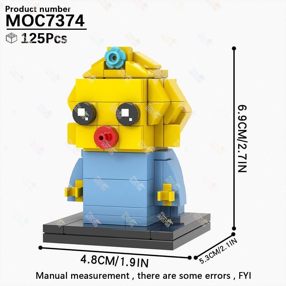 MOC Animação Série Bonecos para Montar Brickheadzed Marge Bart Maggie Homer Brinquedo DIY Modelo de Personagem Montar Tijolo Presente Infantil