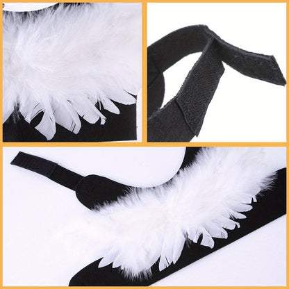 Fantasia de Halloween para Pets Asa de Anjo e Diabo Preta e Branca para Cachorro Gato Coelho Porquinho Presente Divertido para Festa de Halloween Tema Anime B