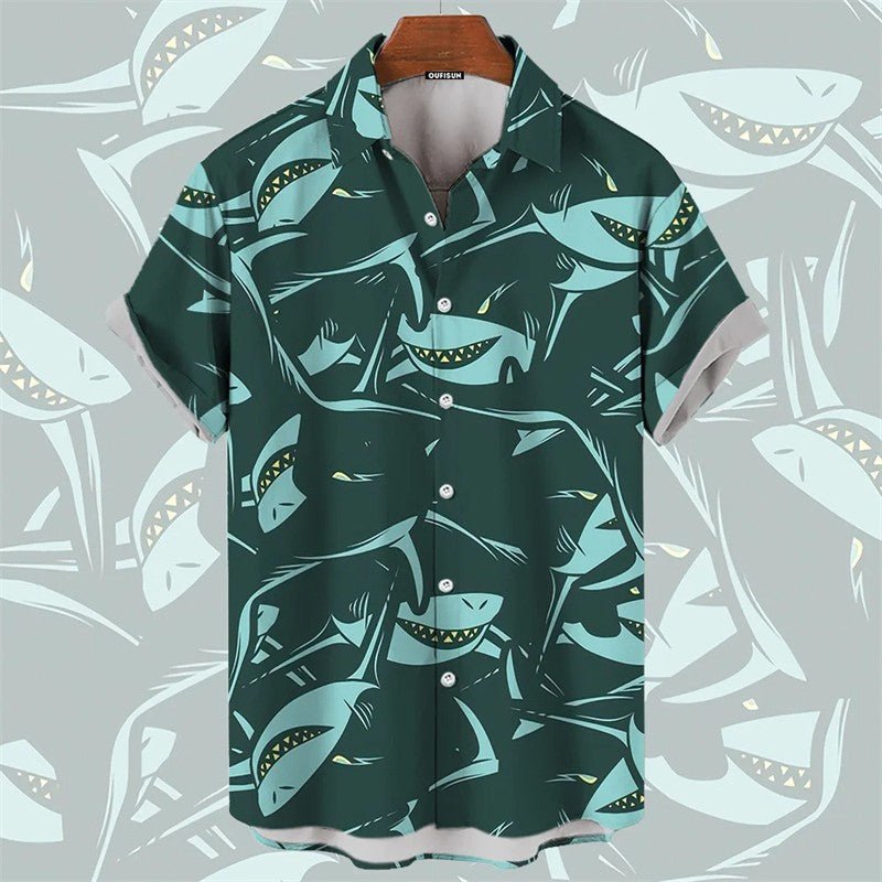 Men's Shirts Hawaii Sea Animal Print Tops 2024 New Summer Oversized T-shirt Women Whales Turtl Graphic Short-Sleeved Unisex Tops