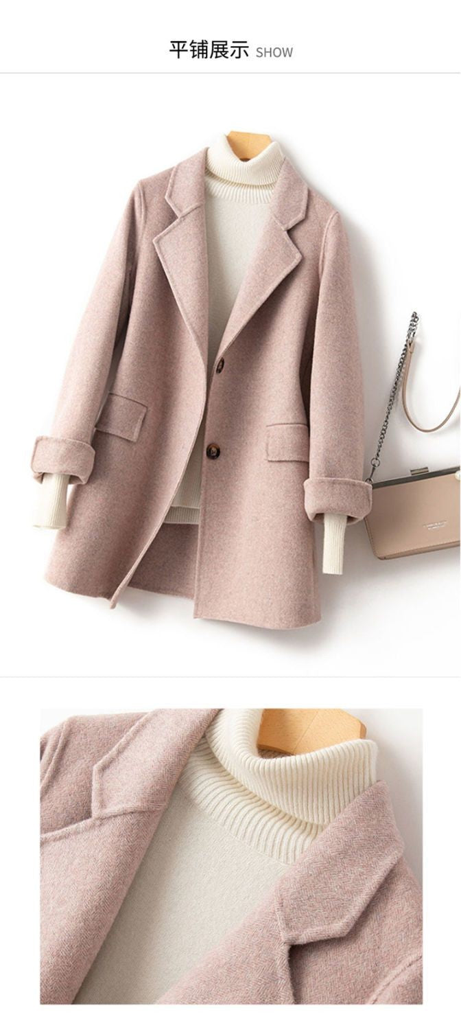 100% Pure Wool Woolen Coat Women 2025 Autumn Winter Suit Wool Overcoat Thin Cashmere Two-sided Jacket Suit Collar Outwear Female