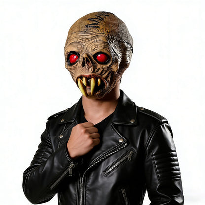 1Pc Scary Zombie Monster Latex Full Face Mask Red Eyes Yellow Fangs Unisex Halloween Cosplay Prop