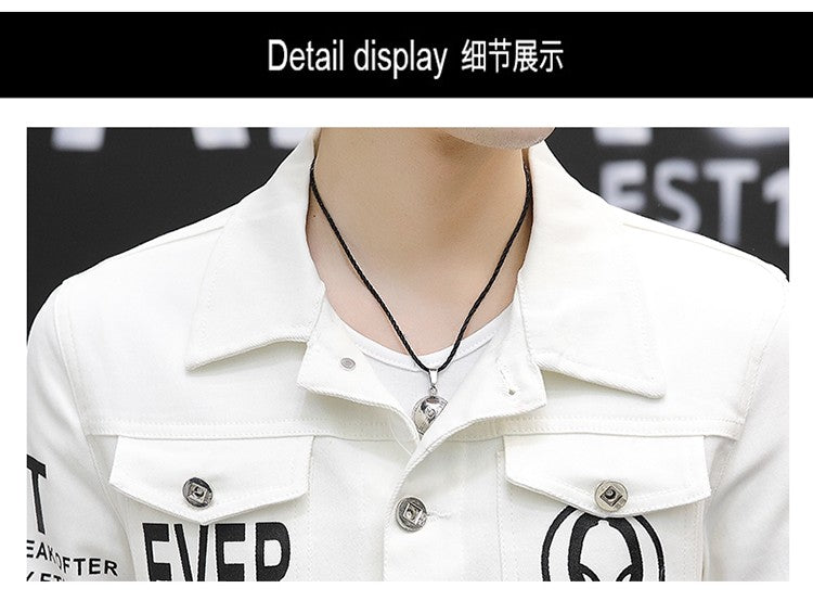 spring autumn New Men's Casual Cotton Denim Jacket Classic Style Fashion Slim Washed Retro Letter printing Jean Casual Coats