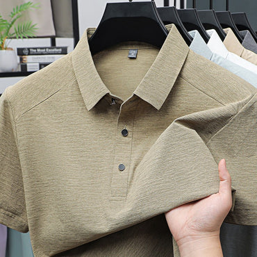 Summer business breathable short sleeved polo shirt with collar top, 2025 new item solid color collar short sleeved shirt