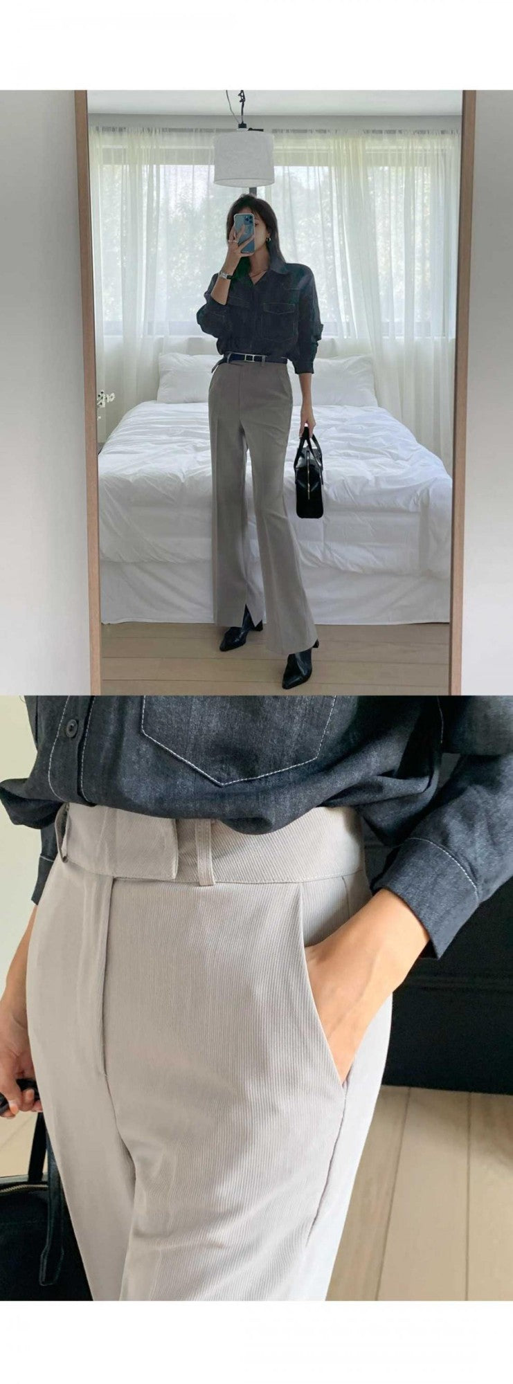 Loose Long Sleeve Casual Denim Shirt Korean Style Loose Fit Shoulder Casual Shirt Pure Color Shirt City Style Commute Shirt