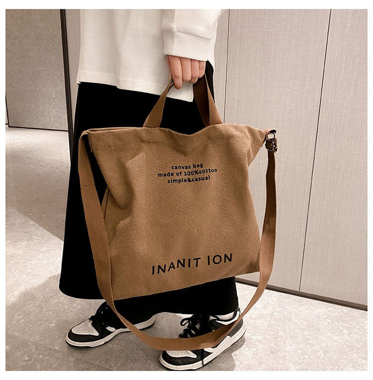 Japanese Canvas Men's and Women's Simple Cross-body Bag Wash Canvas Thick Handbag Large Capacity Arts Students Package Satchel